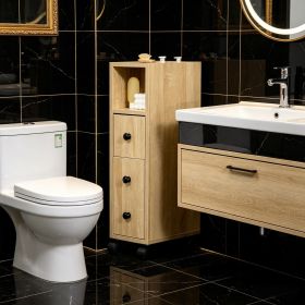 Freestanding Compact Design Bathroom Cabinet with 2 Open Cabinets, 1 Door Cabinet, 1 Drawer and 4 Rolling Wheels