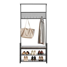 Hall Tree, 72 in Coat Rack with Shoe Bench, Freestanding 2-Tier Shoe Rack Storage Organizer with Hooks, Hanging Rod and Wire Shelf