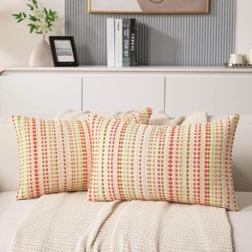 Fall Boho Lumbar Couch Throw Pillow Covers 12x20 Inch Set of 2 Orange Woven Striped Decorative Pillow Covers Cotton Accent Pillowcase Farmhouse C