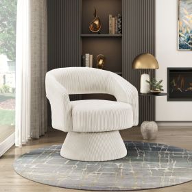 Modern Luxurious Swivel Accent Chair Beige Soft Corduroy Plush Seating Solid Wood Stylish Home Furniture 1pc