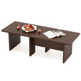 Modular Coffee Table Set of 2 L Shaped Center Tables for Small Space (Color: Walnut)